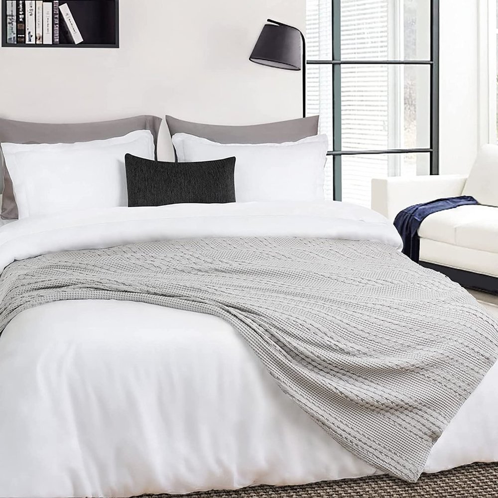 Luxury Cotton Waffle Weave Blanket King Gay - Picture 2 of 8